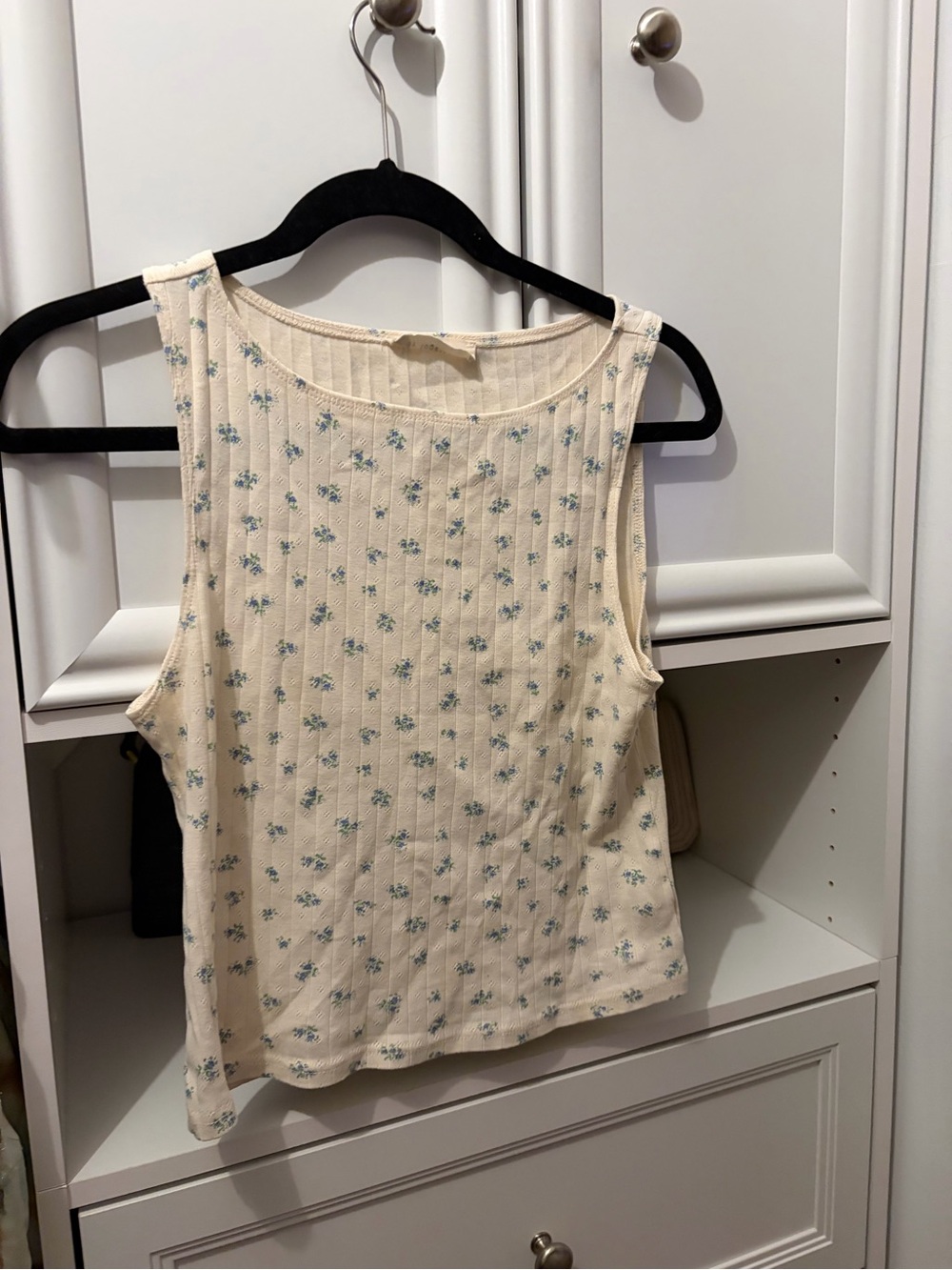 Together Cream Ribbed Tank Top with Blue Floral Print